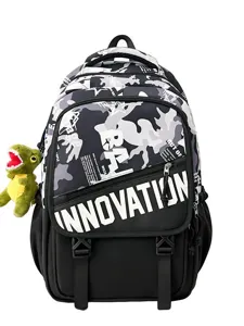 Sac à dos d'école tendance camouflage colorblock pour étudiants, cartable élégant et spacieux.