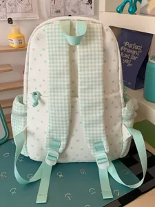 Mint green grid star backpack, sweet school style casual travel daily cute backpack for girls.