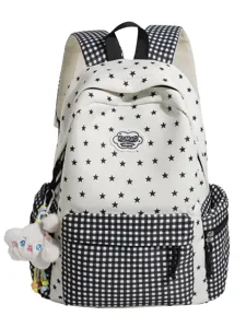 Cute star print plaid backpack for women, sweet student school bag and casual travel daypack.