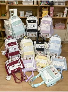 Korean sweet star dopamine pain bag detail, multi-color colorblock student backpack and tote.