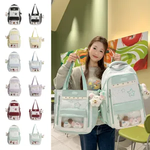 Korean sweet star dopamine ita bag two-piece set, clear window backpack and tote bag.