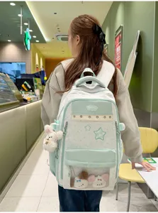 Sweet Korean style starry colorblock ita backpack for students with transparent pocket.