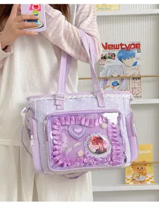 Borsa ita a pois in pizzo carina con finestra trasparente per uso casual giornaliero