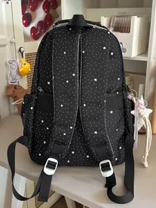 Black star print backpack casual school daypack travel bookbag for students aesthetic stylish