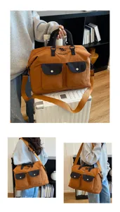 Retro color-block large capacity travel duffel bag for gym, camping, and daily school commuting.