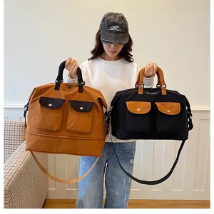 Retro tooling colorblock duffel bag, large capacity gym bag for travel and camping.
