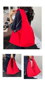 Korean lazy style pleated shoulder bag minimalist solid color large capacity tote daily bag