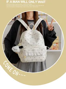 Cute Japanese Lolita canvas backpack with lace ruffles and star pattern for sweet daily use.