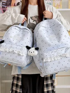 Sweet Lolita Style Cute Star Polka Dot Lace Bowknot Nylon Casual Backpack School Bag For Women Girls Daily Travel