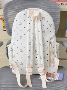 Cute Japanese style casual backpack white star dot pattern lovely daily school bookbag for girls
