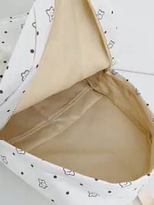 White polka dot cute star print backpack open interior view showing spacious storage.