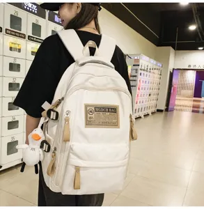Light beige khaki tooling backpack student trend multi-compartment durable casual school travel bag