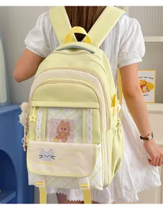 Zaino scolastico in pizzo cavo stile dolce giapponese per studenti multi-scomparto giallo