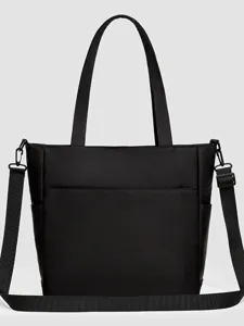 Minimalist black canvas tote bag casual shoulder laptop bag for daily commute and college.