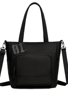 Black canvas tote bag casual shoulder bag college student commuter computer bag stylish.