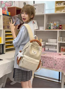 Ice blue off-white colorblock canvas backpack literary casual school travel bag for daily use