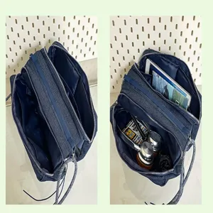 Japans streetwear stijl denim schoudertas met meerdere handige compartimenten voor reizen