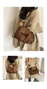 Korean vintage leopard print tote crossbody backpack with brown flap and cute bear charms.