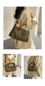 Korean vintage suede multi-way backpack and crossbody bag with cute bear charm for daily wear.