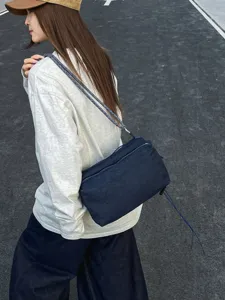 Japanse Stijl Denim Crossbody Tas Meerdere Vakken Casual Schoudertas Voor Dames Mode Streetwear Handtas