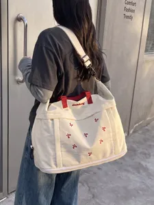 Borsa da Viaggio Espandibile di Grande Capacità da Donna Borsa da Palestra in Tela con Ricamo a Fiocco Borsa Casual per Fine Settimana