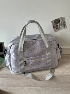 Korean style polka dot large capacity travel duffel bag commuter shoulder bag for students