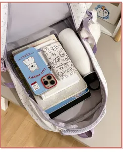 Korean sweet star color block school backpack with large capacity for students daily use.