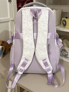 Korean sweet star dopamine color-block school backpack for students, stylish and cute daily bag.