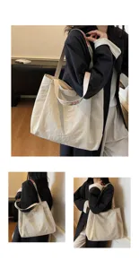 Borsa shopper in tela con tracolla floreale larga, borsa a spalla casual da donna.