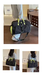 Sac de voyage noir élégant avec des accents vert néon, sac de sport polyvalent pour fitness.