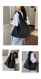 Korean lazy style pleated shoulder bag minimalist solid color casual daily commuter handbag
