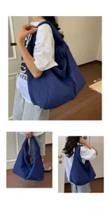 Korean casual crinkled shoulder bag, solid color minimalist tote for daily commute and travel.