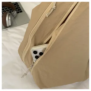 Korean minimalist solid color wrinkled shoulder bag daily casual commuting zipper tote bag