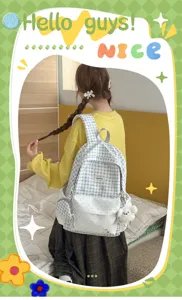 Joli sac à dos à carreaux et pois pour étudiants, cartable en toile décontracté et élégant.