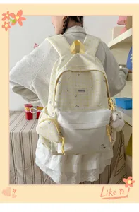 Sac à dos style coréen à carreaux et pois cartable mignon sac de jour décontracté avec pochette