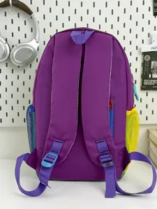 Farbenfroher Dopamin-Rucksack mit bunten Netztaschen für Studenten und Outdoor-Freizeit.