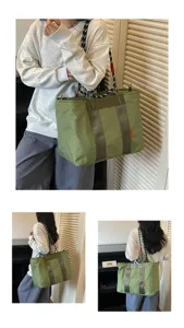 Sac cabas à carreaux vert sac à épaule décontracté grande capacité voyage quotidien tendance