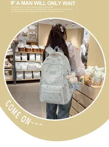 Cloud mist blue starry print backpack, Korean ins style school bag for student travel daily use.