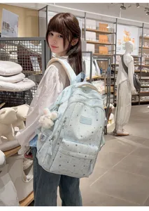 Light blue star print school backpack Korean ins style casual travel daypack for teenagers