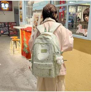 Korean style star print canvas school backpack for teenage girls cute casual travel daypack