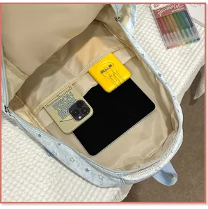 Light blue starry print casual backpack school bag for teen girls students travel daily