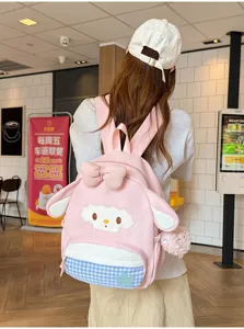 Mignon sac à dos agneau rose style japonais pour filles, sac de voyage doux avec nœud.