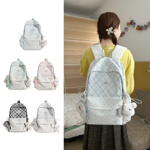 Sac à dos style japonais mignon à carreaux patchwork couleur macaron cartable pour filles