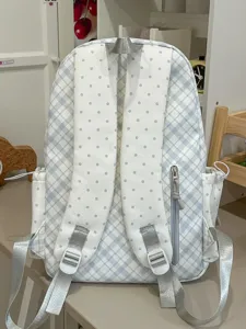 Japanese style sweet checkered patchwork backpack with polka dot straps macaron school bag