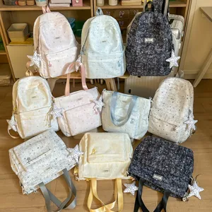 Japanese sweet style star print school backpack and tote bag set for daily casual use.