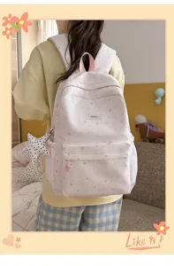 Japanese cute milk white star print student backpack casual school bag daily lifestyle daily use