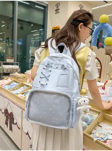 Light blue star clear window ita backpack cute DIY anime school bag for daily travel.