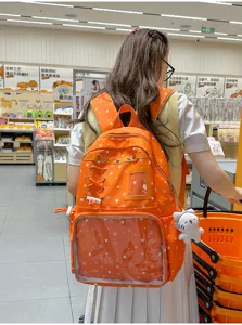 Clear Star Pattern Transparent Ita Backpack Cute Orange DIY School Bag Casual Daypack