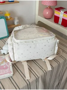 White clear front star print backpack doll bag ita bag diy daily casual school bag
