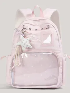 Pink ITA backpack transparent window cute star print school bag casual daily use travel